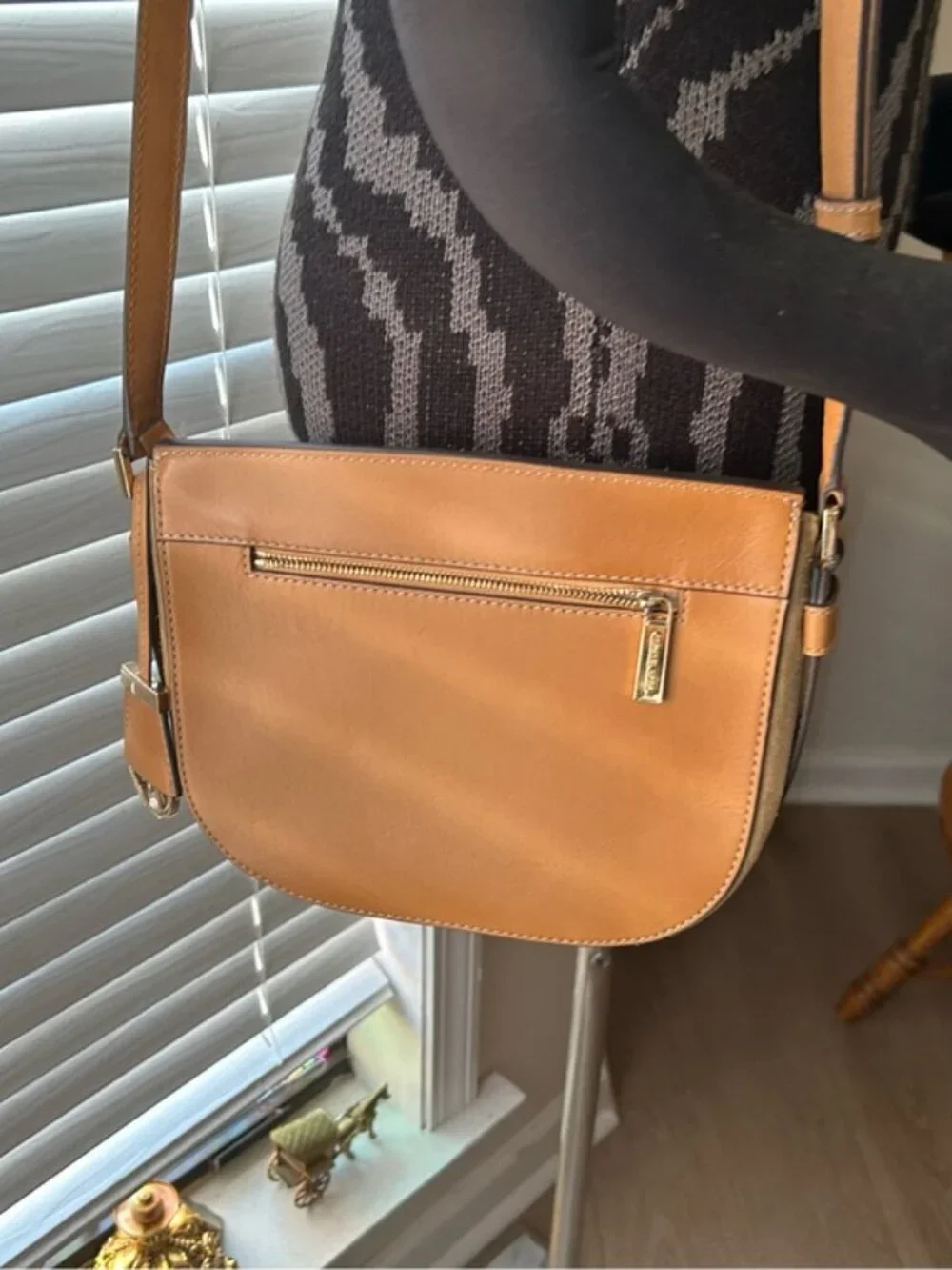 Classic Brown Suede Crossbody Bag with Tan Trim